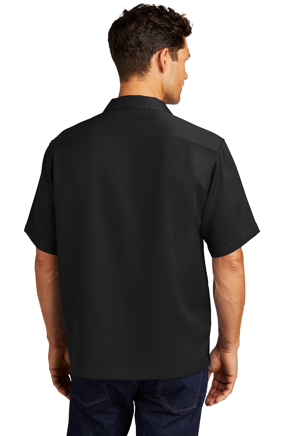 Mens Easy Care Stain Resistant Short Sleeve Button Down Camp Shirt w/ Pocket - Black
