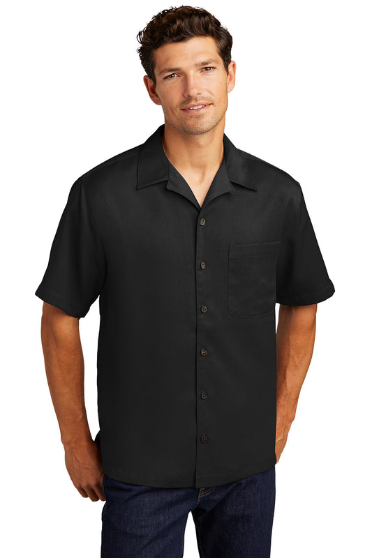 Mens Easy Care Stain Resistant Short Sleeve Button Down Camp Shirt w/ Pocket - Black