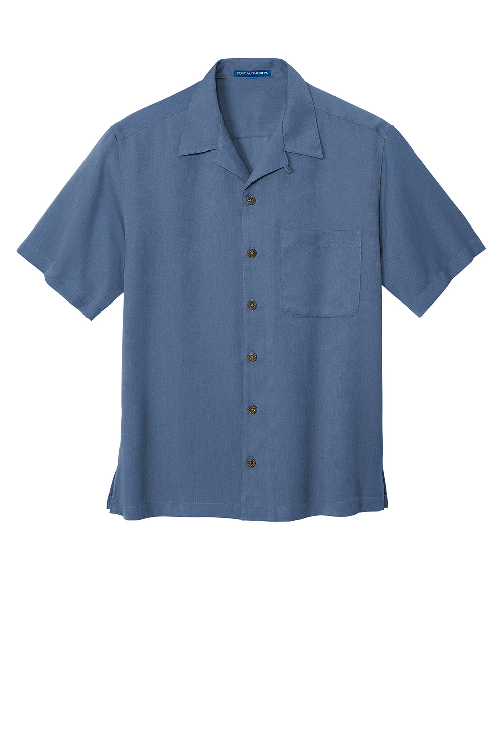 Mens Easy Care Stain Resistant Short Sleeve Button Down Camp Shirt w/ Pocket - Blue