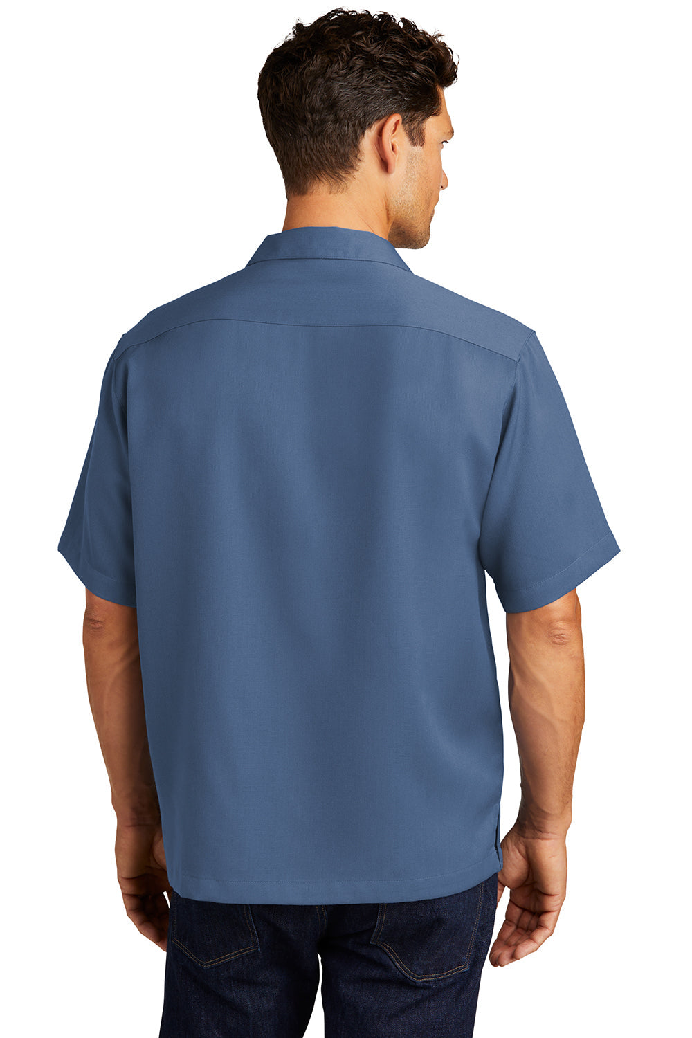 Mens Easy Care Stain Resistant Short Sleeve Button Down Camp Shirt w/ Pocket - Blue