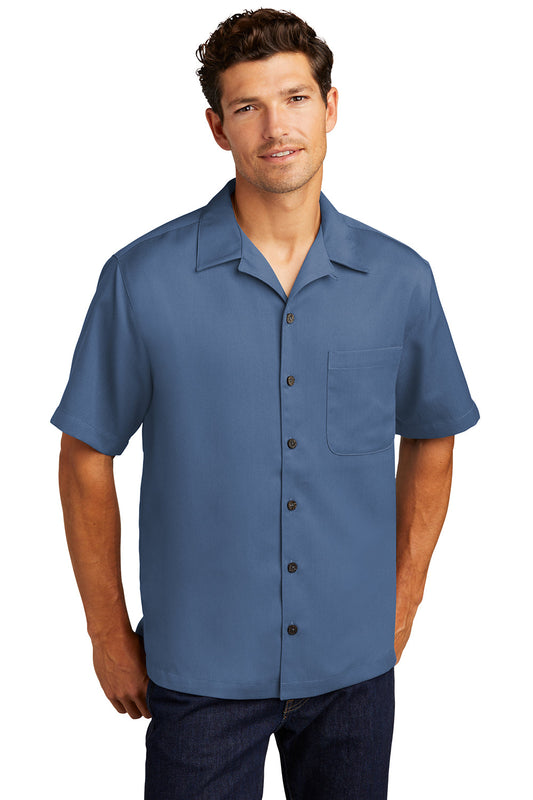 Mens Easy Care Stain Resistant Short Sleeve Button Down Camp Shirt w/ Pocket - Blue