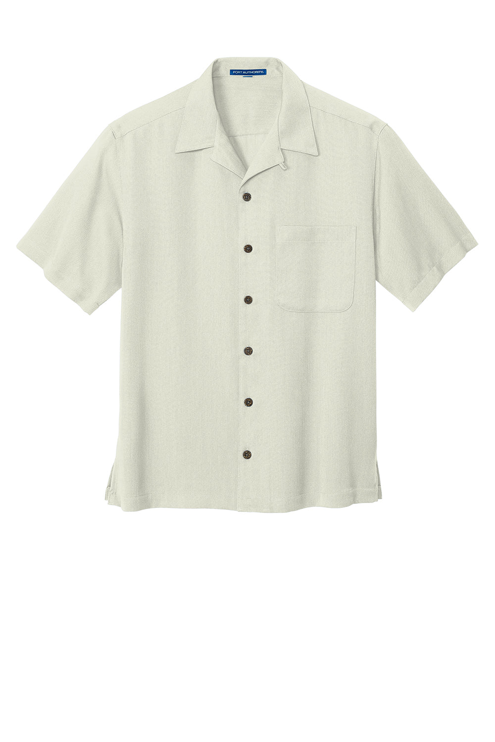 Mens Easy Care Stain Resistant Short Sleeve Button Down Camp Shirt w/ Pocket - Ivory