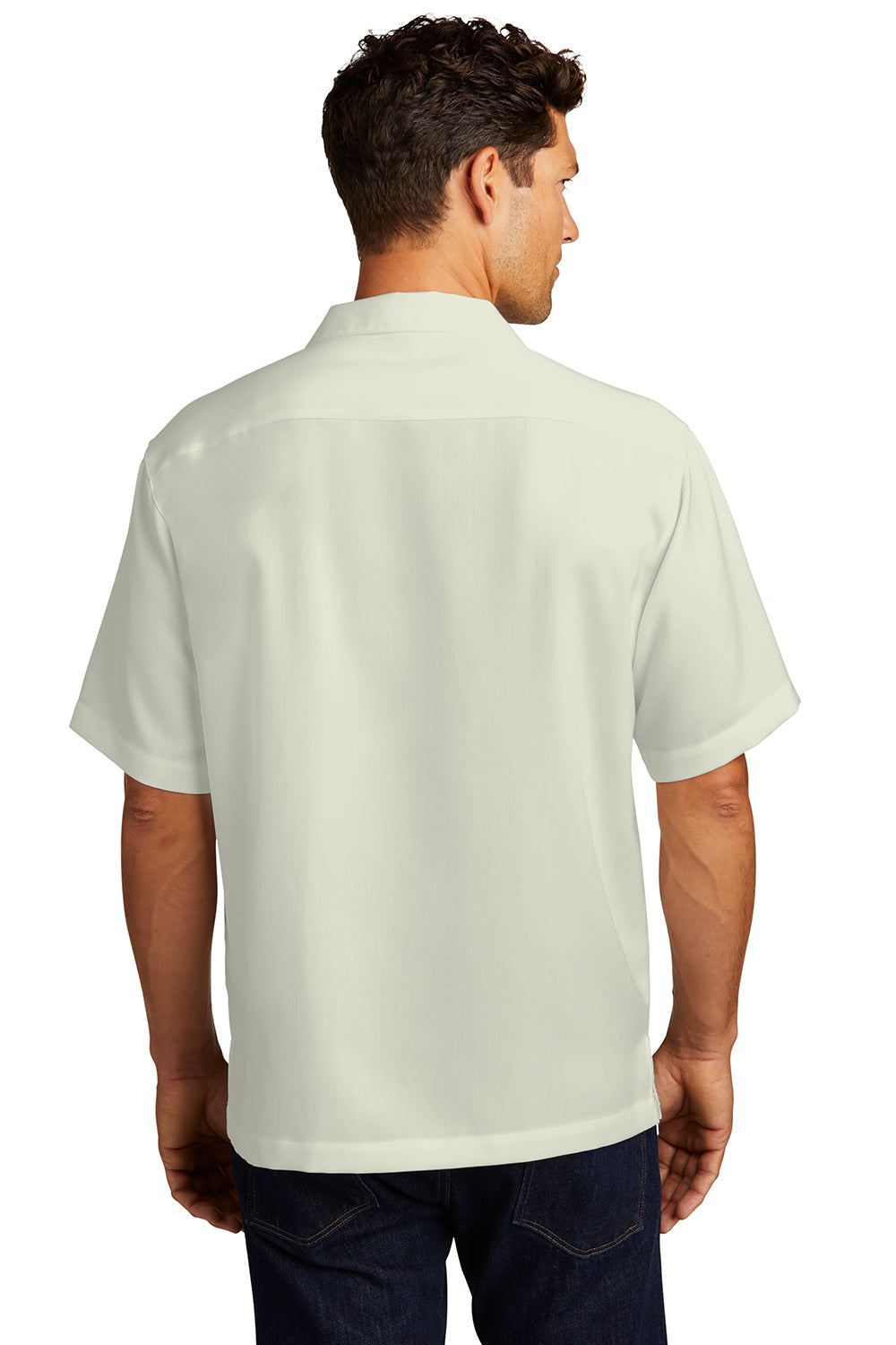 Mens Easy Care Stain Resistant Short Sleeve Button Down Camp Shirt w/ Pocket - Ivory