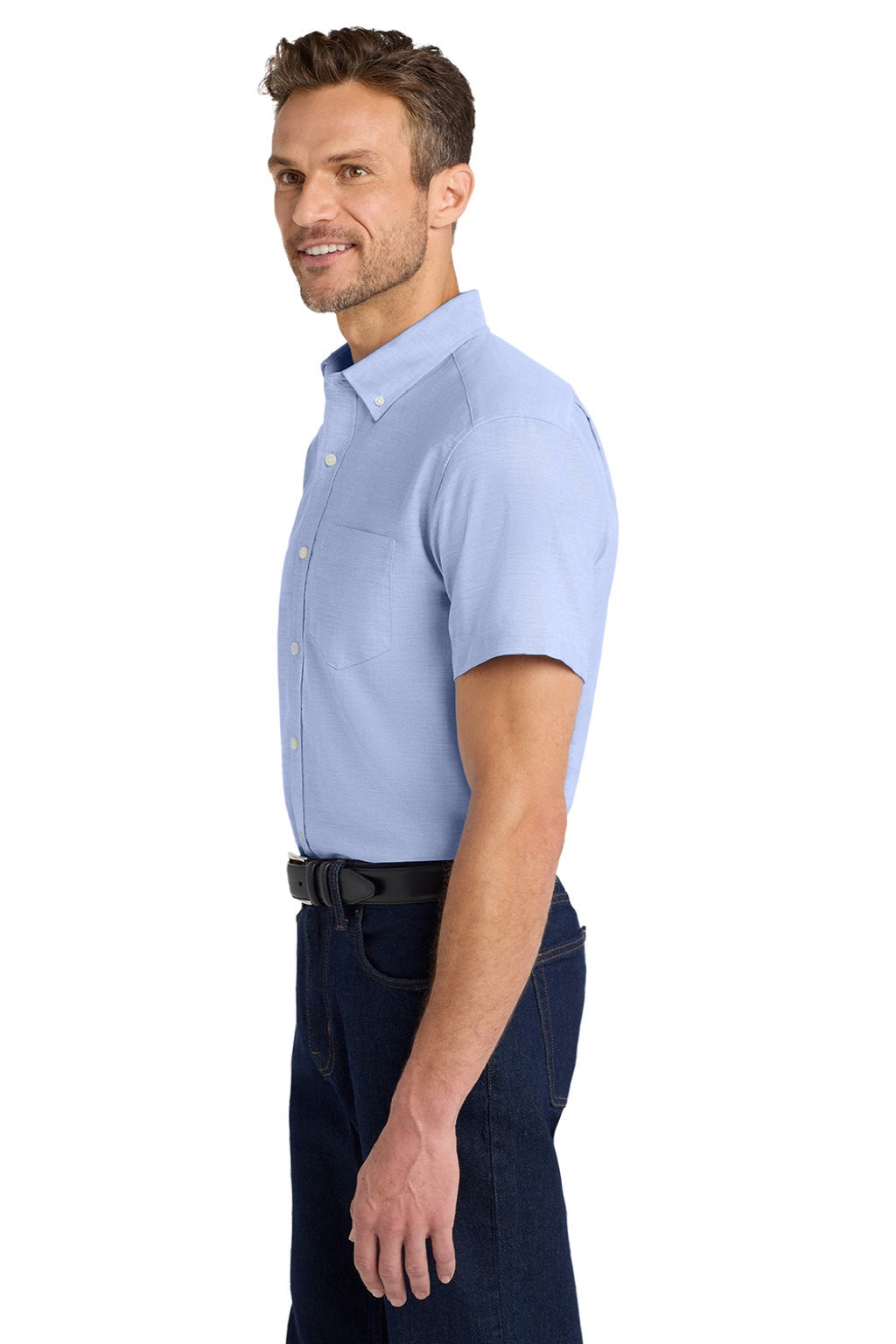 Mens SuperPro Oxford Wrinkle Resistant Short Sleeve Button Down Shirt w/ Pocket - Oxford Blue