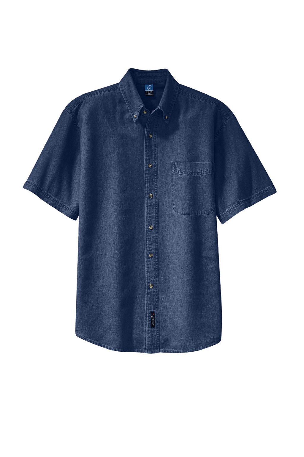 Mens Denim Short Sleeve Button Down Shirt w/ Pocket - Ink Blue