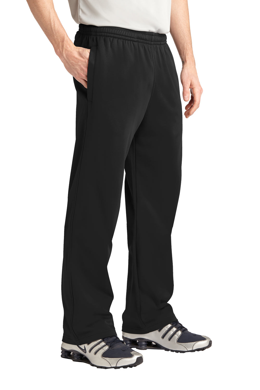 Mens Sport Wick Moisture Wicking Fleece Sweatpants w/ Pockets - Black