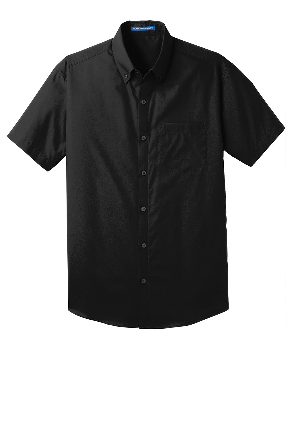 Mens Carefree Stain Resistant Short Sleeve Button Down Shirt w/ Pocket - Deep Black