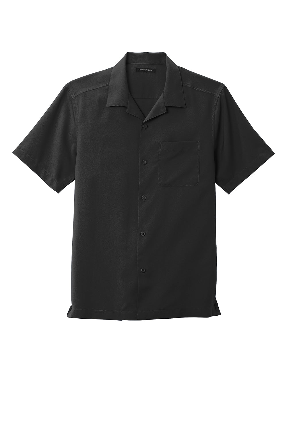 Mens Performance Moisture Wicking Short Sleeve Button Down Camp Shirt w/ Pocket - Black