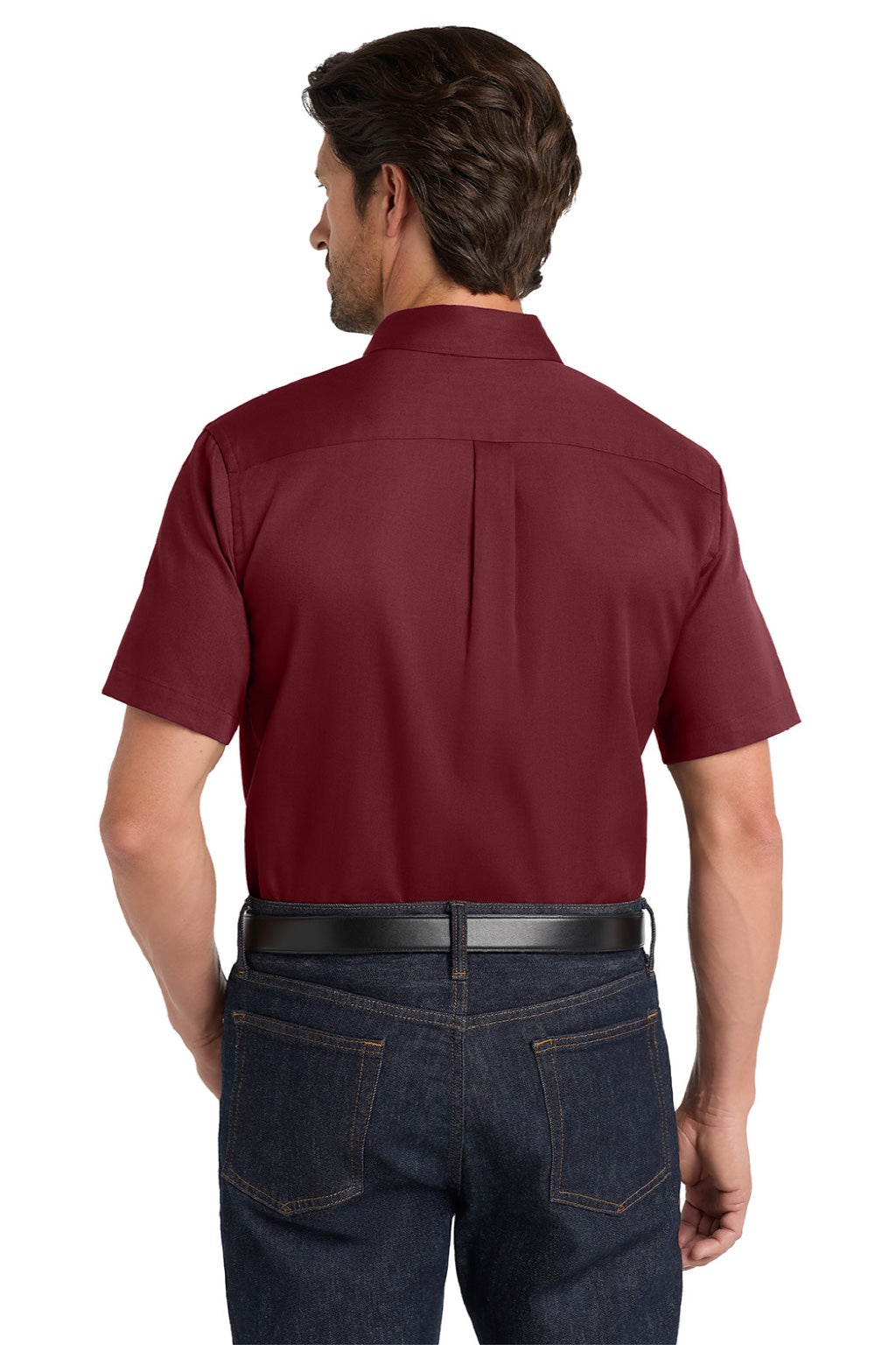Mens SuperPro Wrinkle Resistant React Short Sleeve Button Down Shirt w/ Pocket - Burgundy