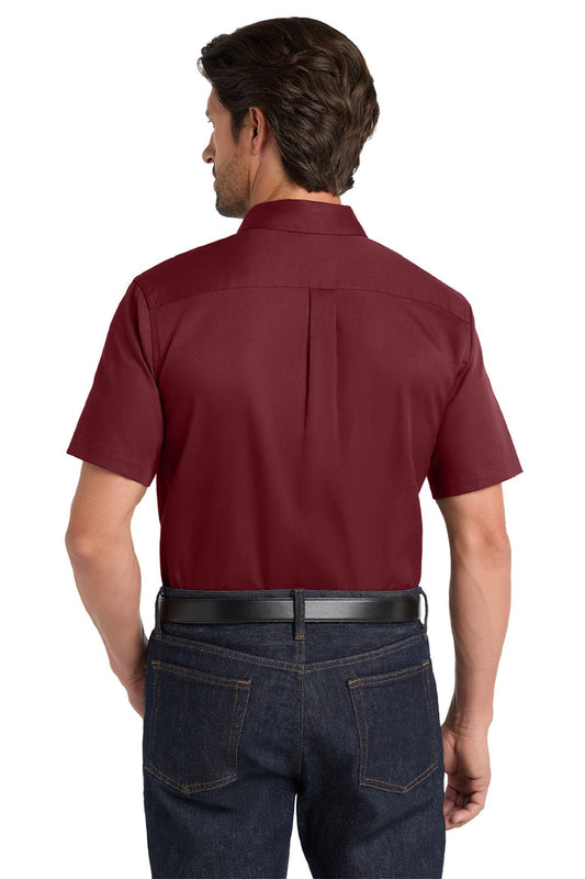 Mens SuperPro Wrinkle Resistant React Short Sleeve Button Down Shirt w/ Pocket - Burgundy
