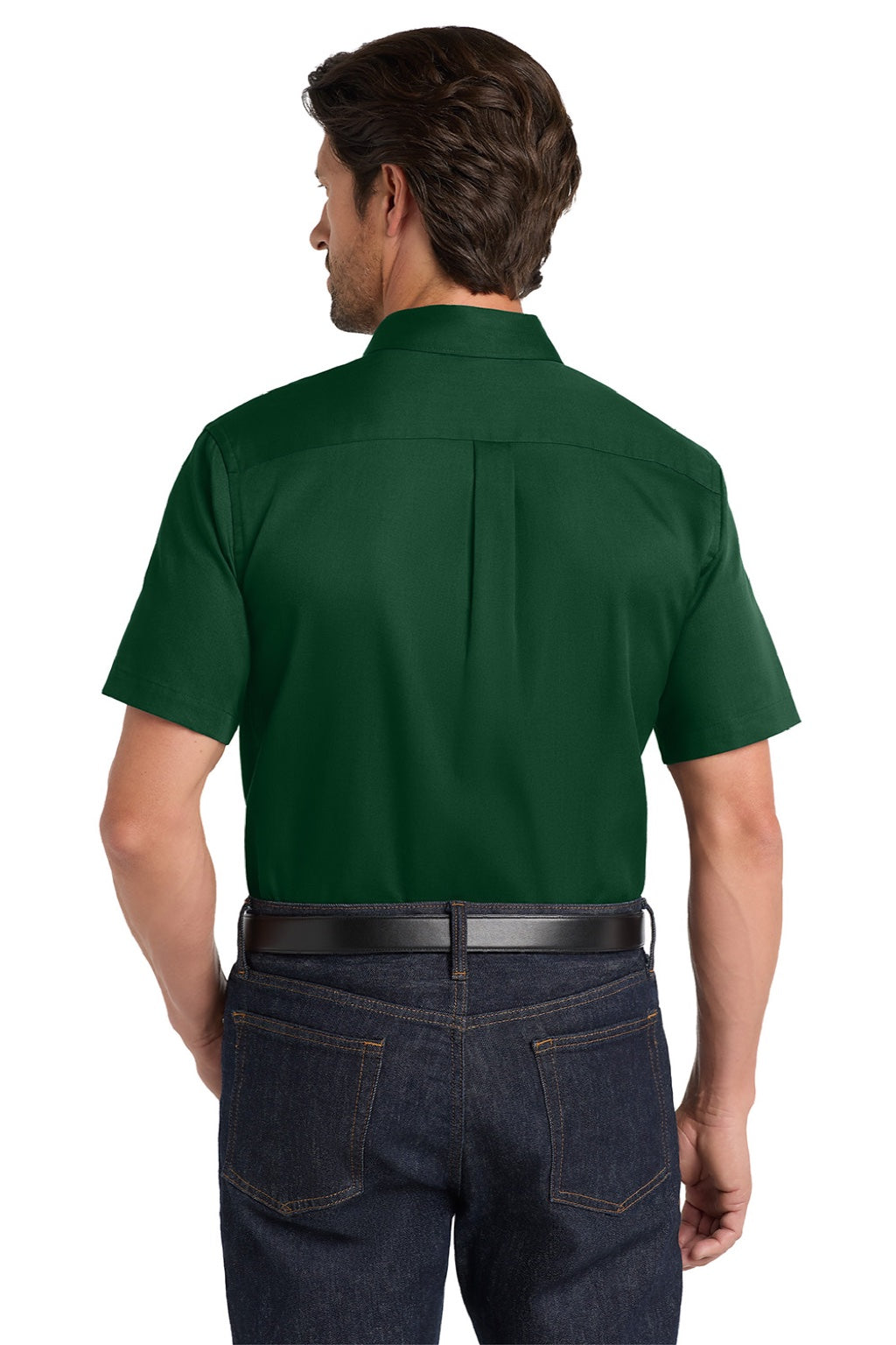 Mens SuperPro Wrinkle Resistant React Short Sleeve Button Down Shirt w/ Pocket - Dark Green