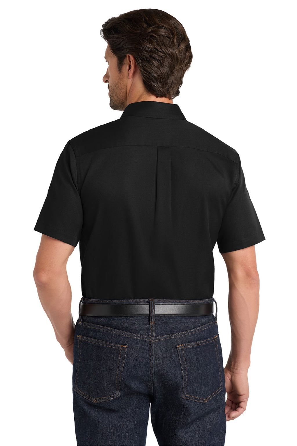 Mens SuperPro Wrinkle Resistant React Short Sleeve Button Down Shirt w/ Pocket - Deep Black