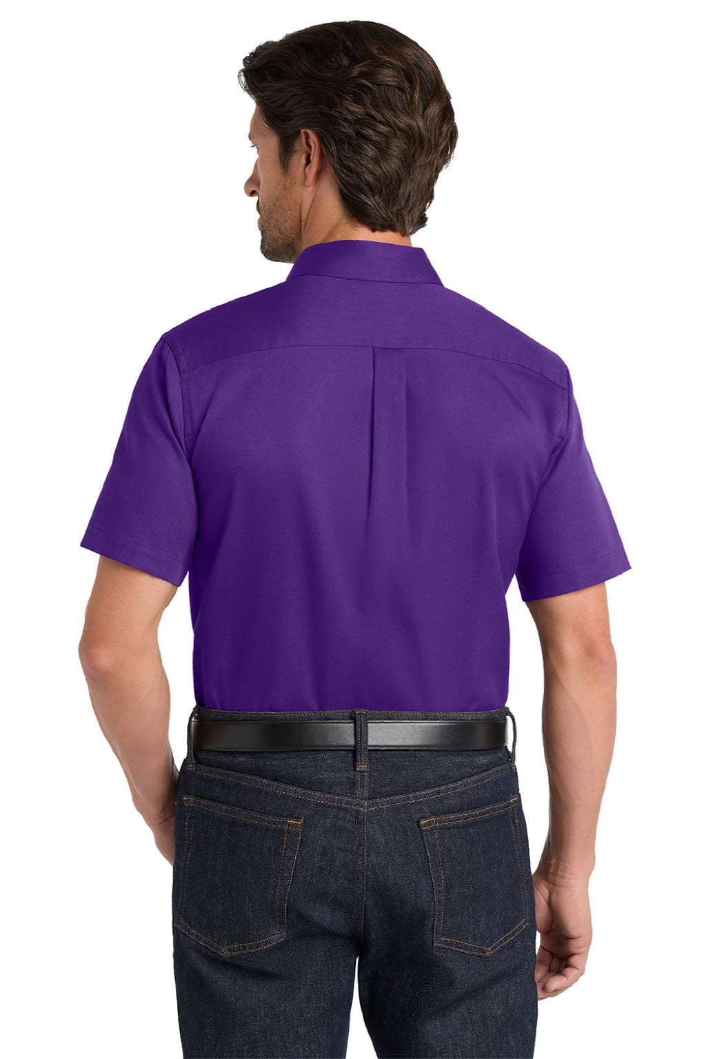 Mens SuperPro Wrinkle Resistant React Short Sleeve Button Down Shirt w/ Pocket - Purple