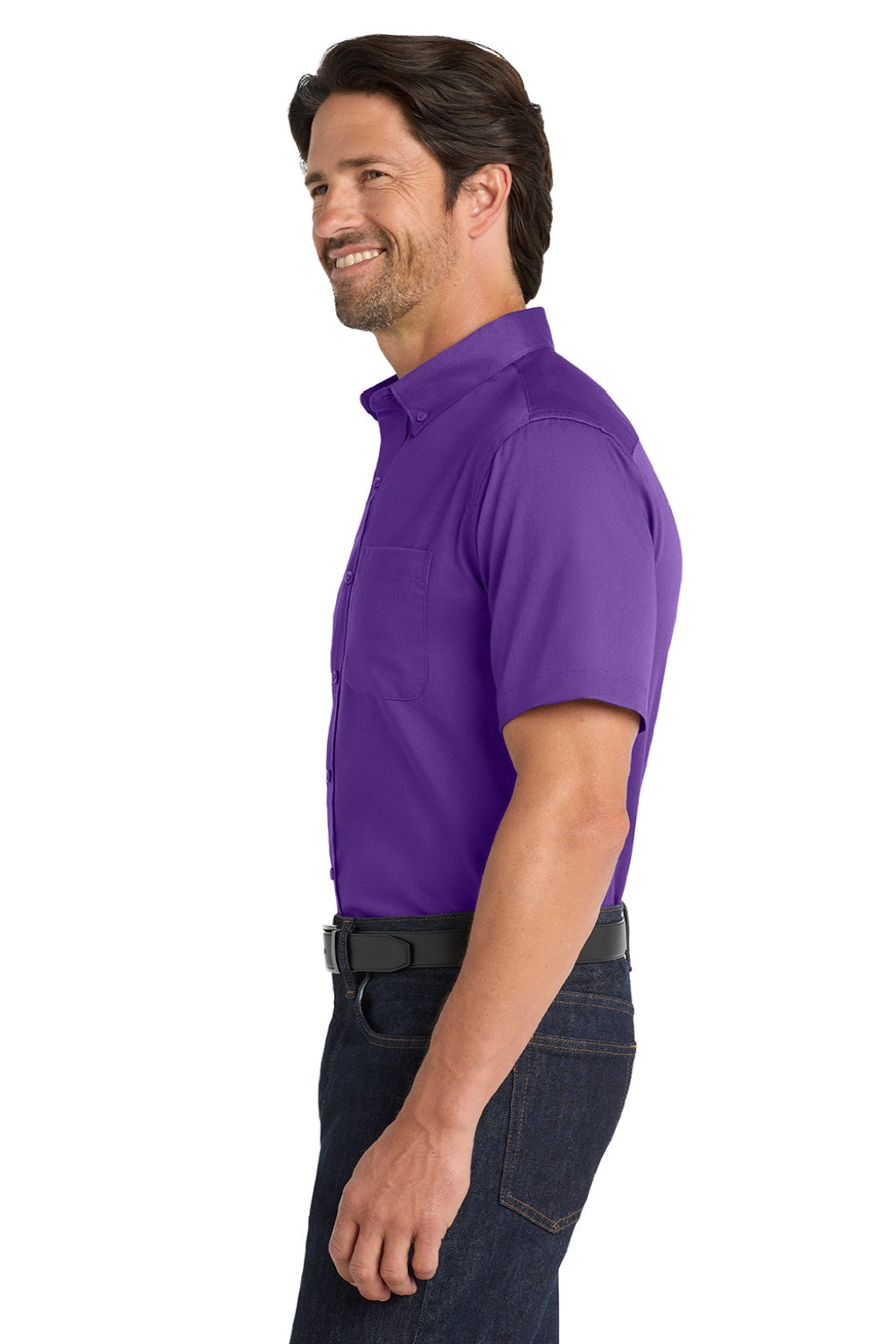 Mens SuperPro Wrinkle Resistant React Short Sleeve Button Down Shirt w/ Pocket - Purple