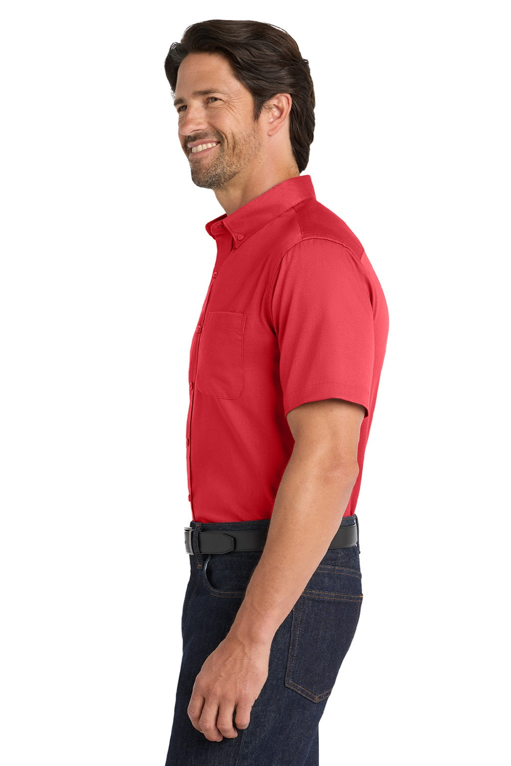 Mens SuperPro Wrinkle Resistant React Short Sleeve Button Down Shirt w/ Pocket - Rich Red