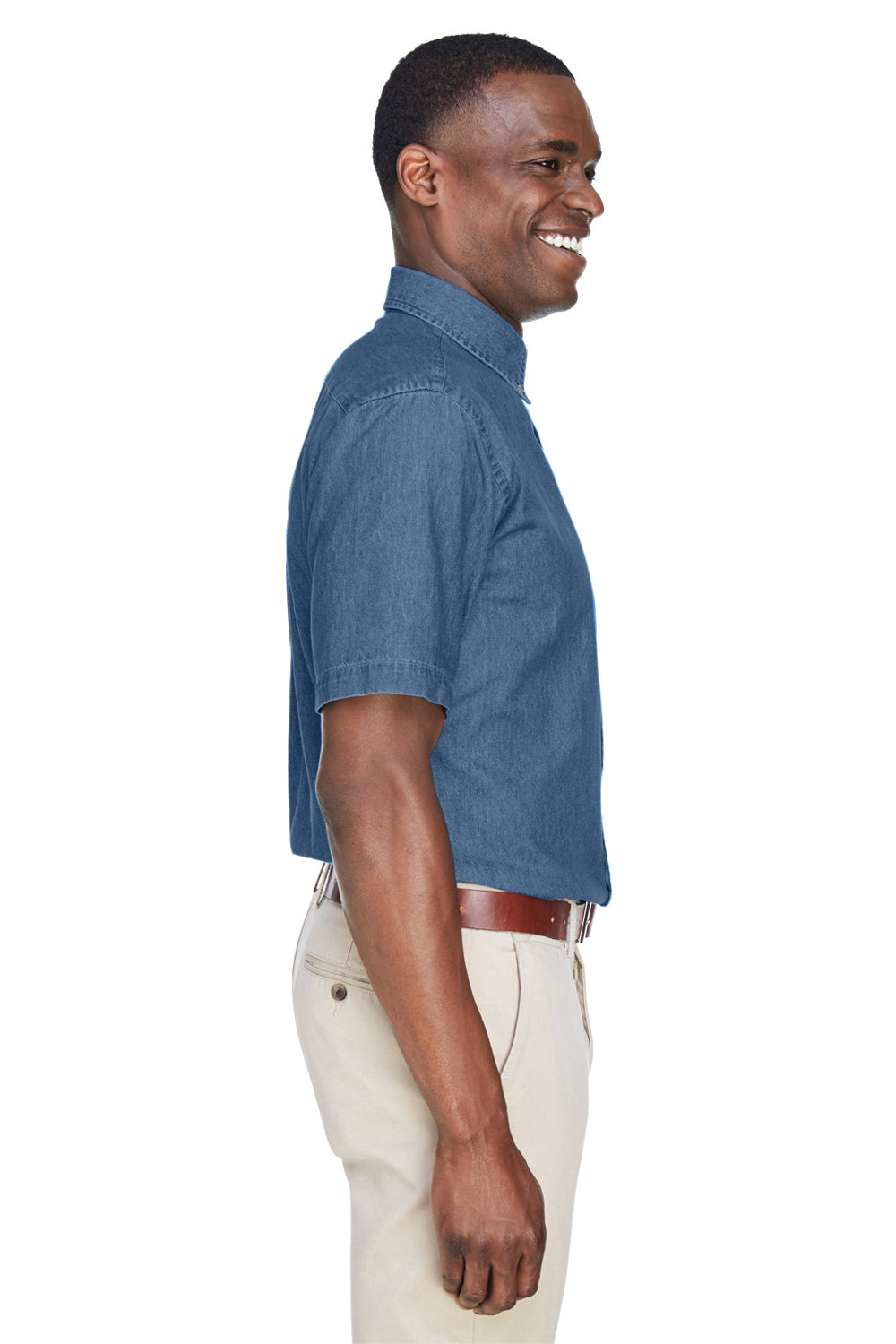 Mens Denim Short Sleeve Button Down Shirt w/ Pocket - Light Denim