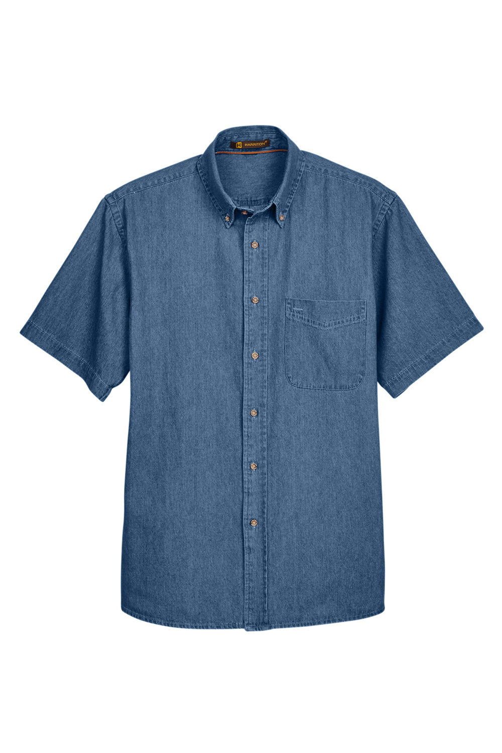 Mens Denim Short Sleeve Button Down Shirt w/ Pocket - Light Denim