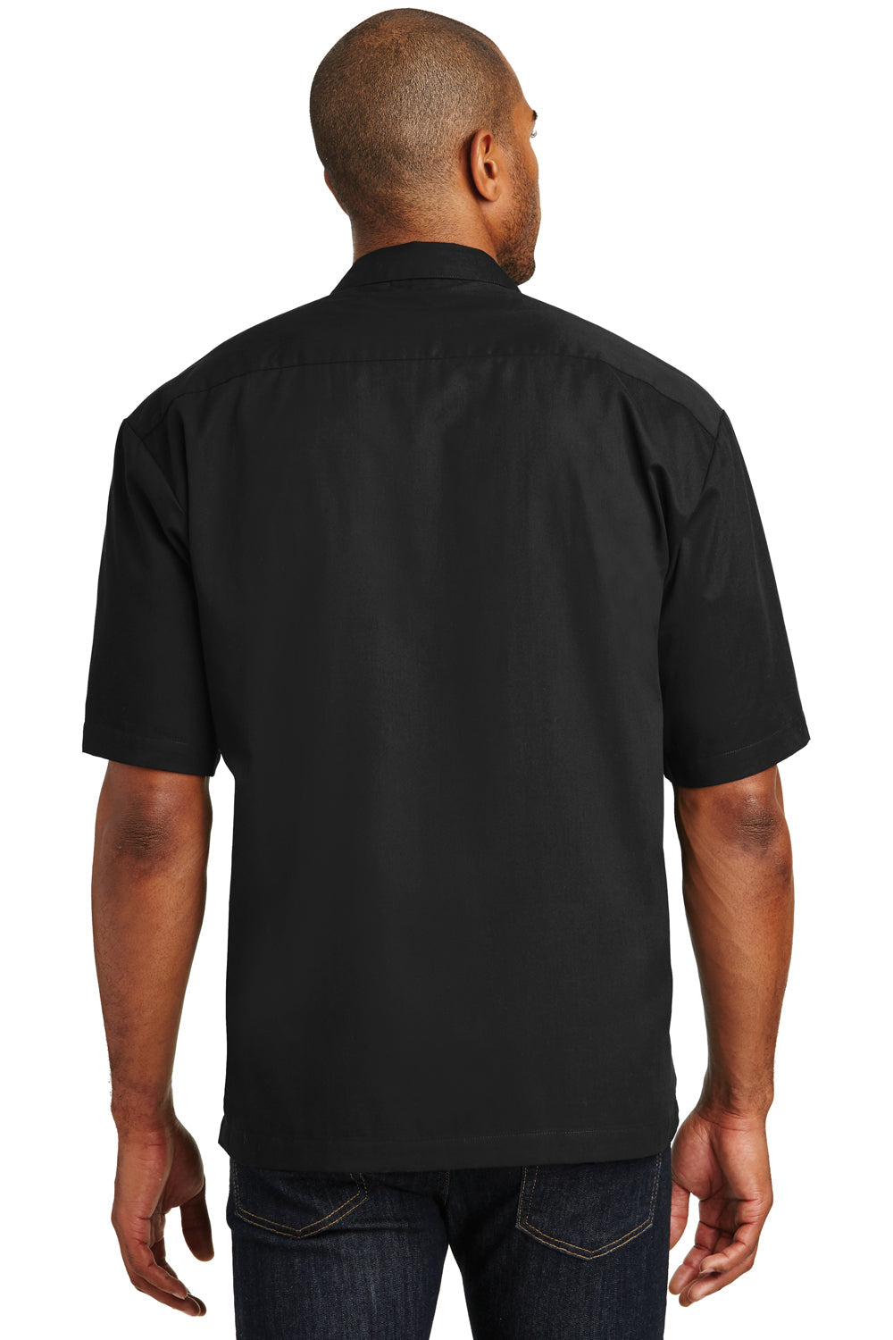 Mens Retro Easy Care Wrinkle Resistant Short Sleeve Button Down Camp Shirt - Black/Light Stone - Closeout
