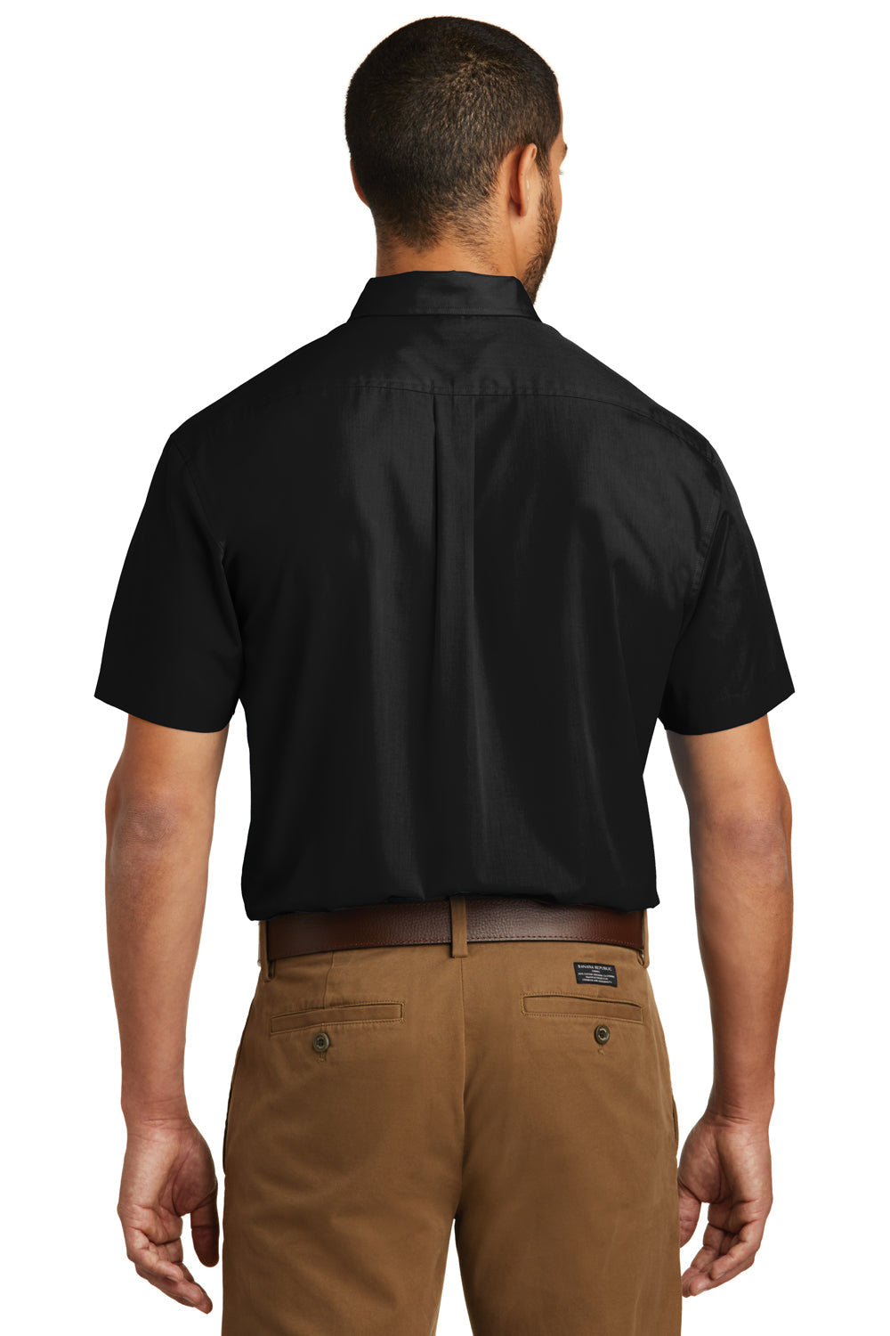 Mens Carefree Stain Resistant Short Sleeve Button Down Shirt w/ Pocket - Deep Black