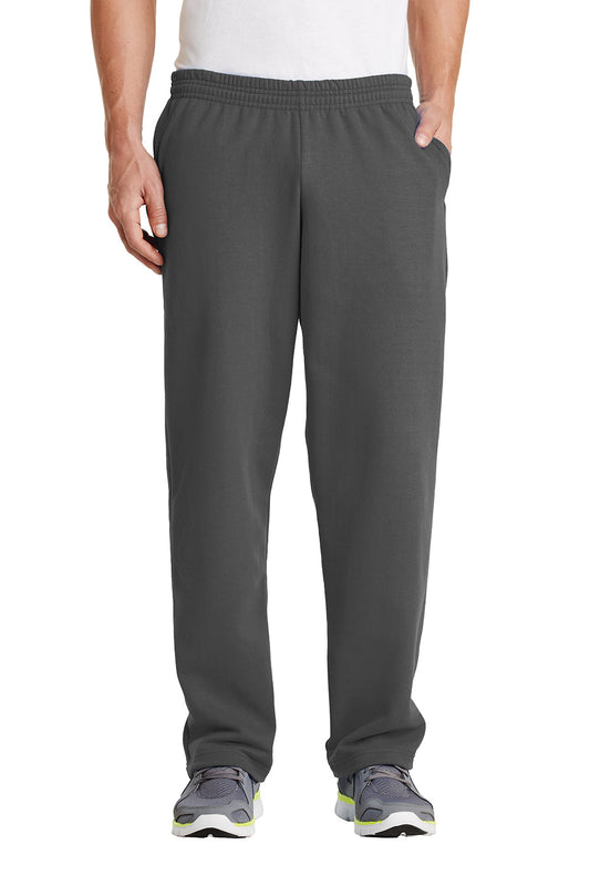 Mens Core Pill Resistant Fleece Open Bottom Sweatpants w/ Pockets - Charcoal Grey