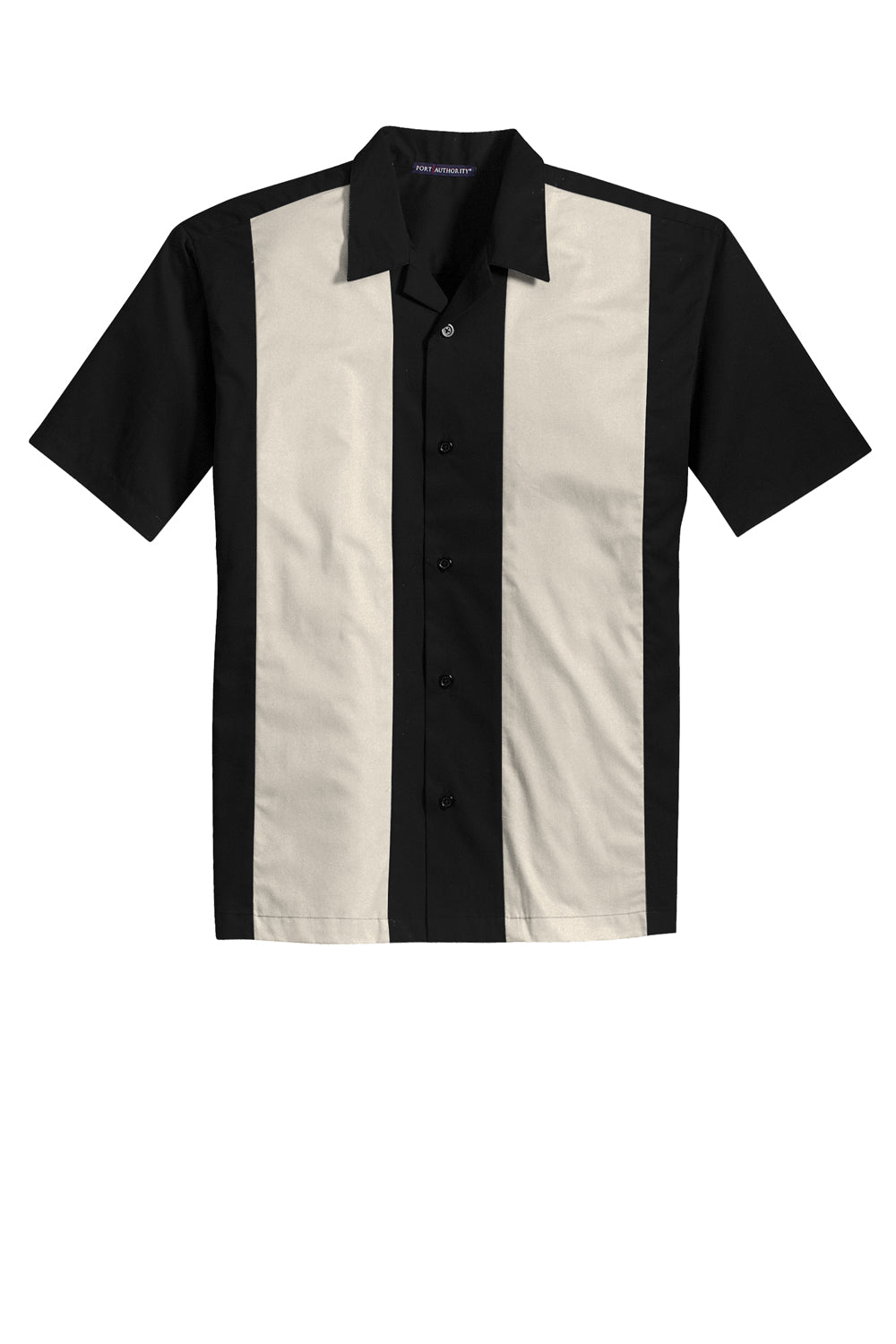Mens Retro Easy Care Wrinkle Resistant Short Sleeve Button Down Camp Shirt - Black/Light Stone - Closeout