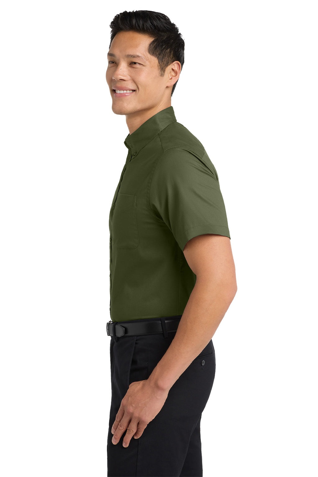 Mens Easy Care Wrinkle Resistant Short Sleeve Button Down Shirt w/ Pocket - Clover Green