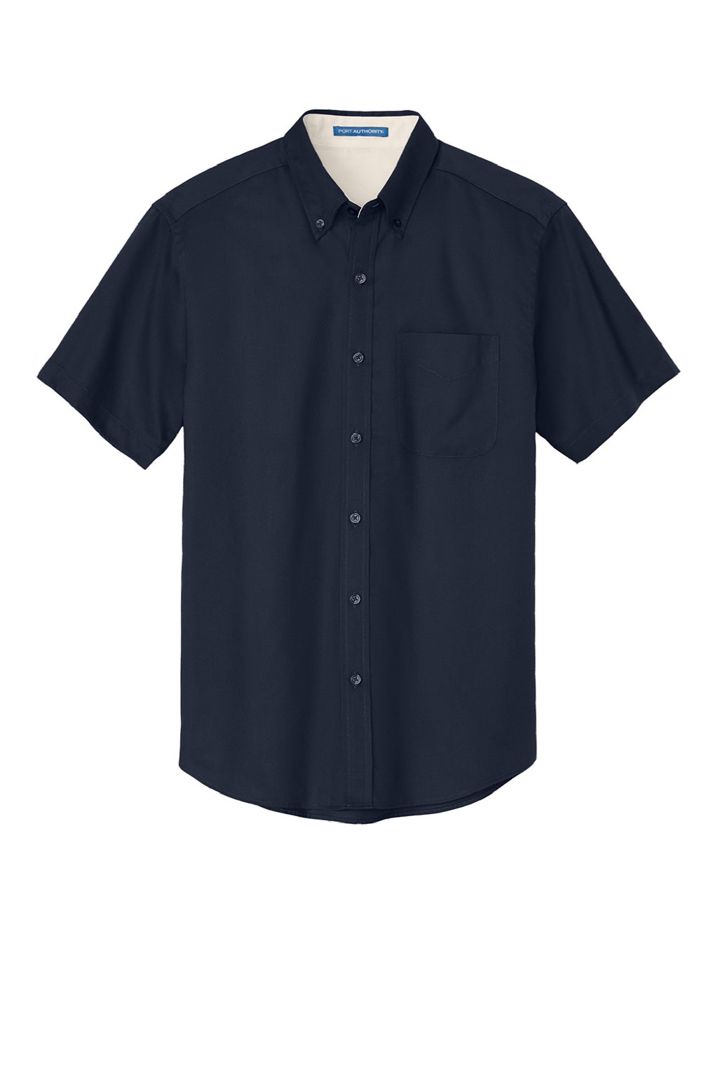 Mens Easy Care Wrinkle Resistant Short Sleeve Button Down Shirt w/ Pocket - Navy Blue/Light Stone