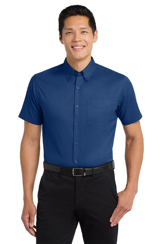 Mens Easy Care Wrinkle Resistant Short Sleeve Button Down Shirt w/ Pocket - Royal Blue/Navy Blue