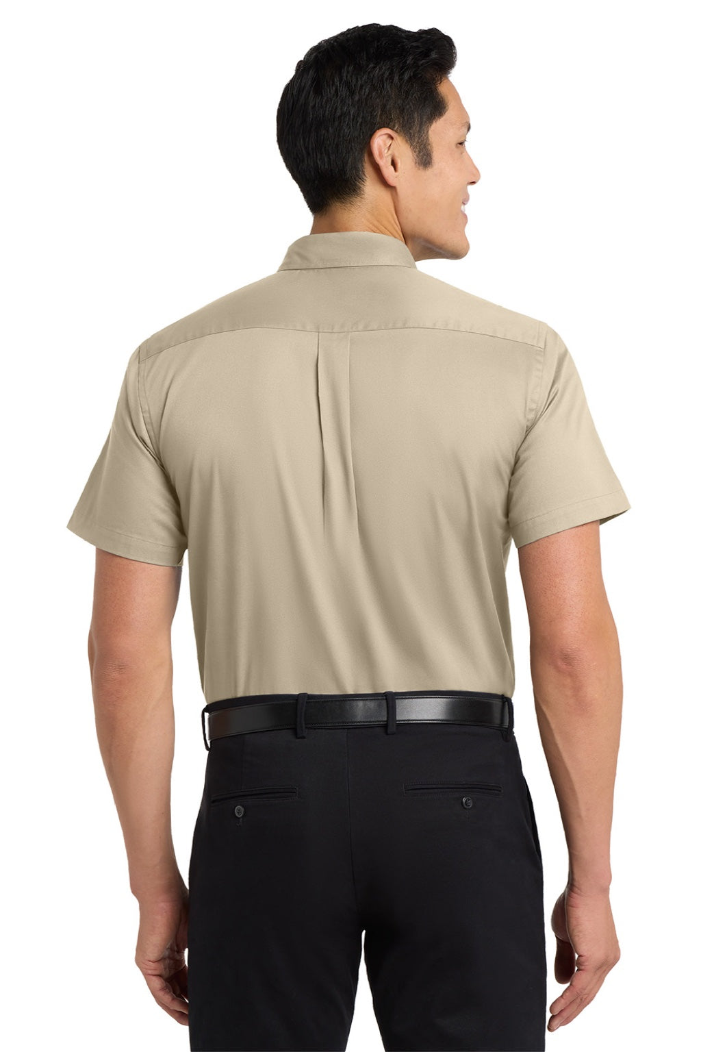 Mens Easy Care Wrinkle Resistant Short Sleeve Button Down Shirt w/ Pocket - Stone Brown