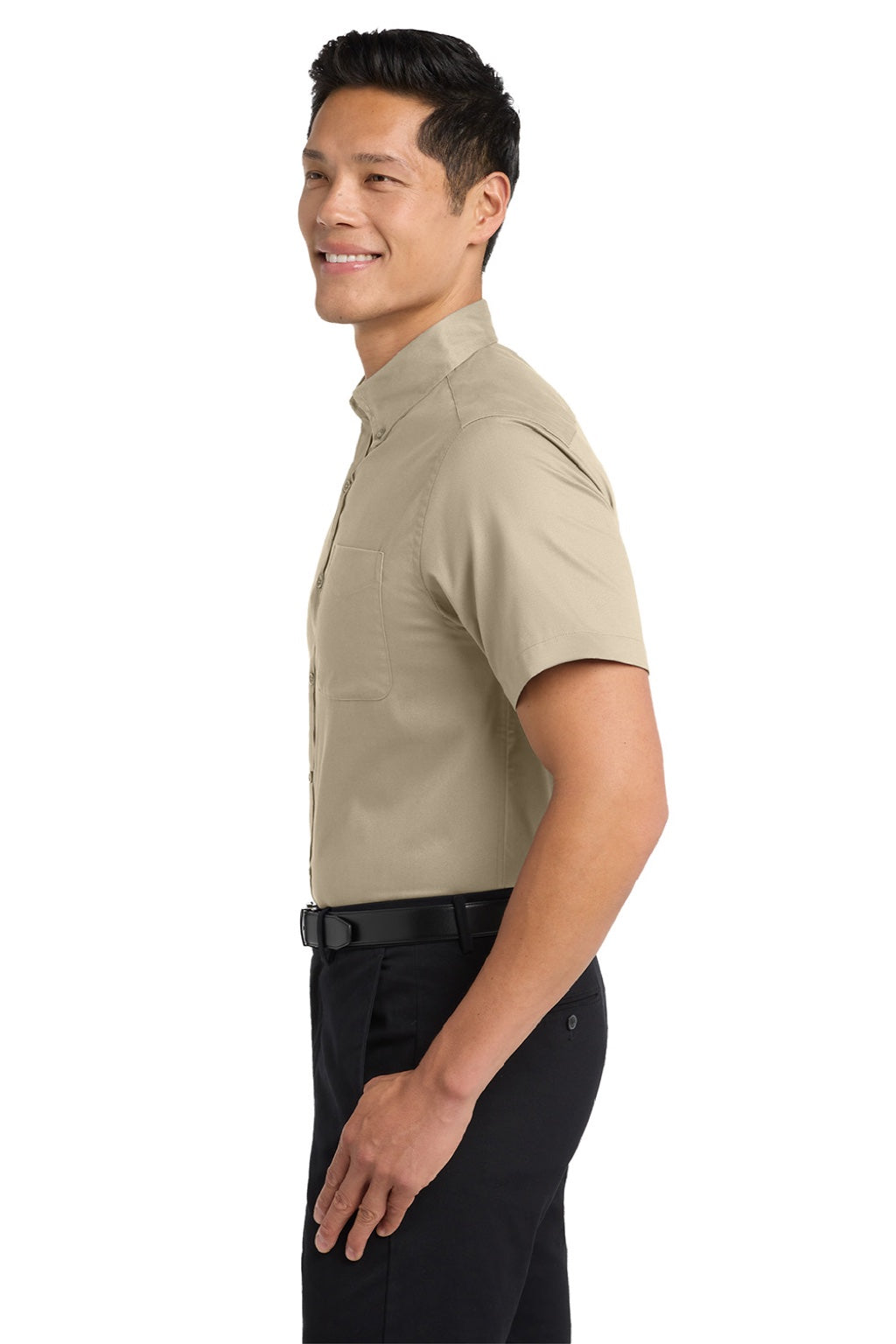 Mens Easy Care Wrinkle Resistant Short Sleeve Button Down Shirt w/ Pocket - Stone Brown