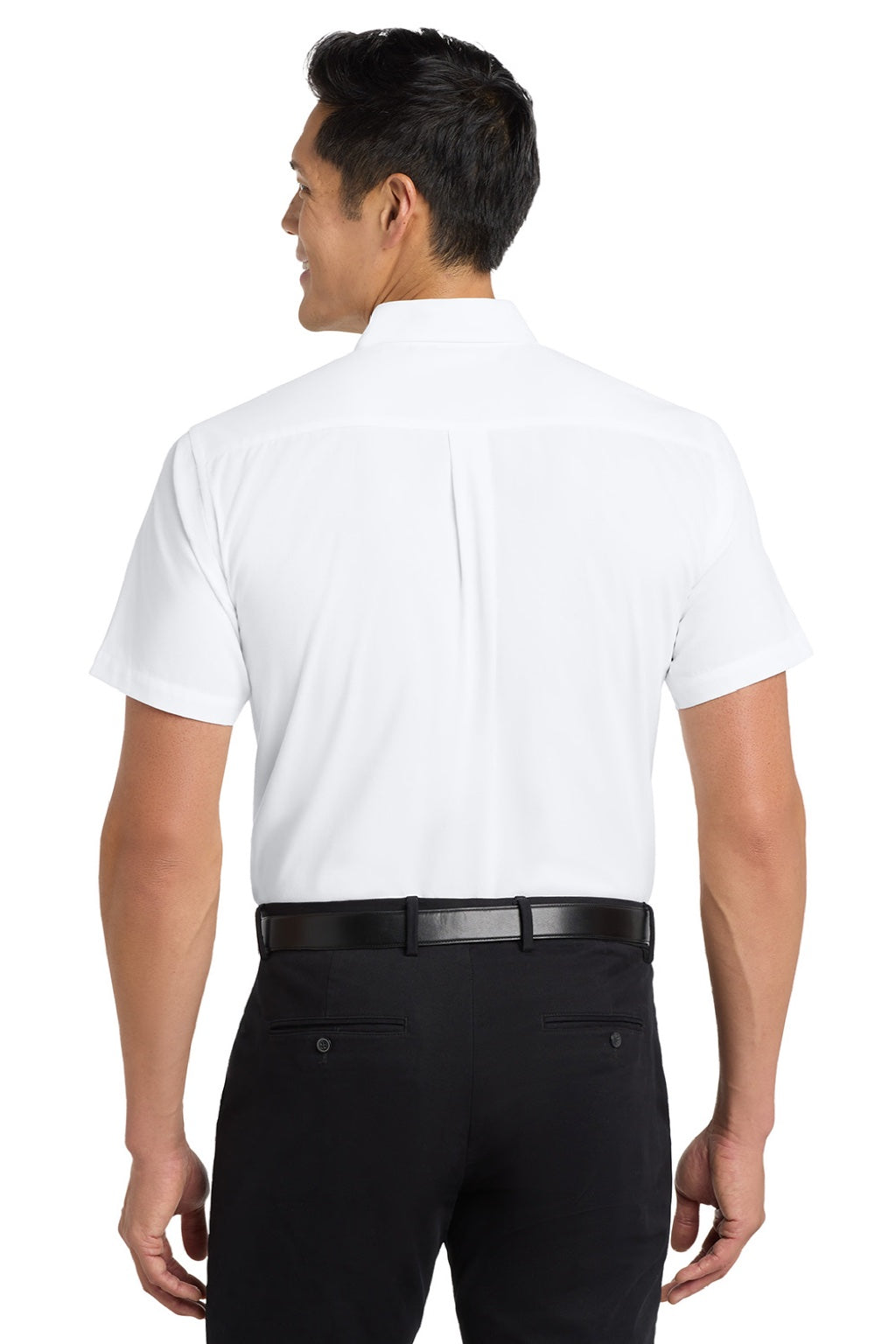 Mens Easy Care Wrinkle Resistant Short Sleeve Button Down Shirt w/ Pocket - White/Light Stone