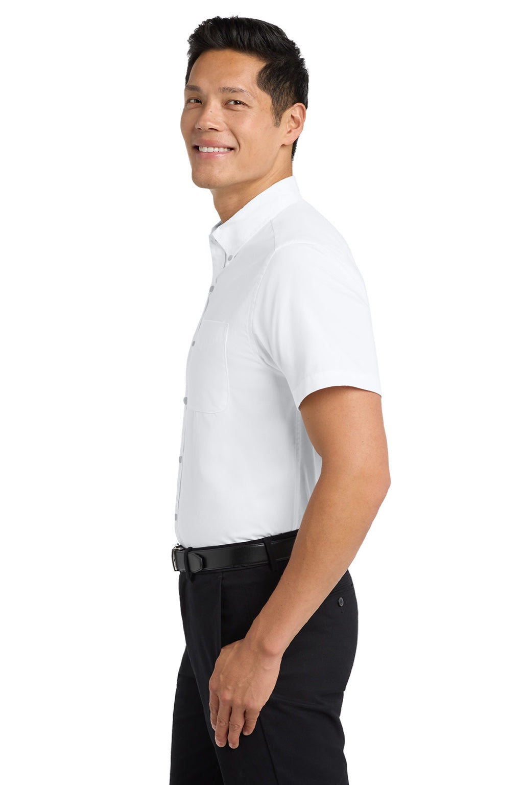 Mens Easy Care Wrinkle Resistant Short Sleeve Button Down Shirt w/ Pocket - White/Light Stone