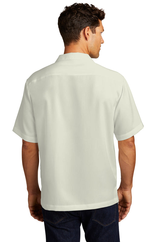 Mens Easy Care Stain Resistant Short Sleeve Button Down Camp Shirt w/ Pocket - Ivory