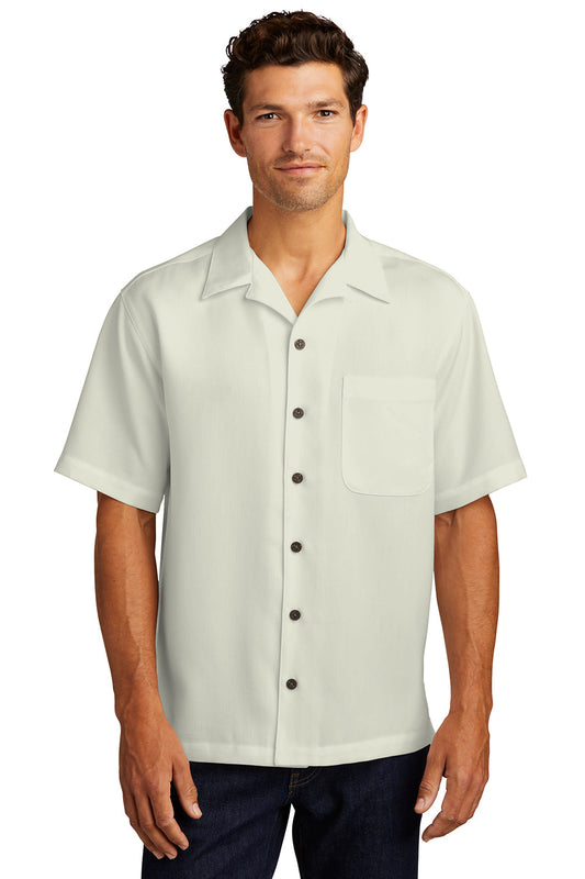 Mens Easy Care Stain Resistant Short Sleeve Button Down Camp Shirt w/ Pocket - Ivory