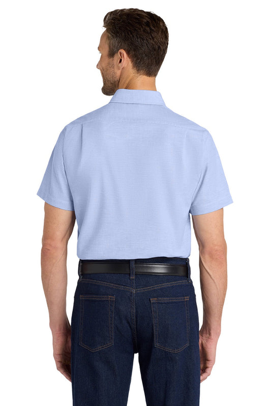 Mens SuperPro Oxford Wrinkle Resistant Short Sleeve Button Down Shirt w/ Pocket - Oxford Blue