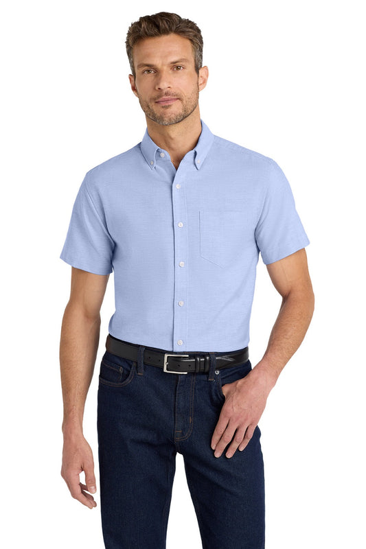 Mens SuperPro Oxford Wrinkle Resistant Short Sleeve Button Down Shirt w/ Pocket - Oxford Blue