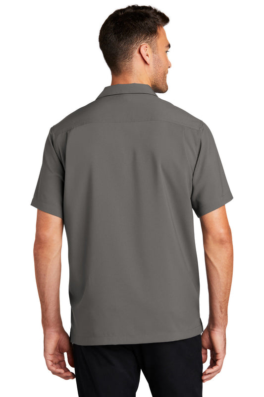 Mens Performance Moisture Wicking Short Sleeve Button Down Camp Shirt w/ Pocket - Graphite Grey