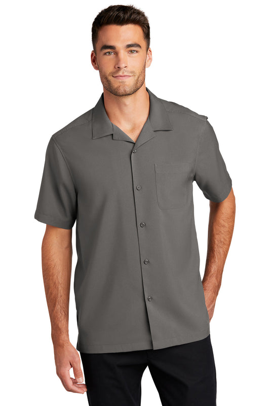Mens Performance Moisture Wicking Short Sleeve Button Down Camp Shirt w/ Pocket - Graphite Grey
