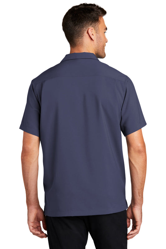 Mens Performance Moisture Wicking Short Sleeve Button Down Camp Shirt w/ Pocket - True Navy Blue