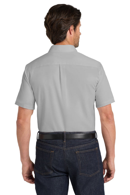 Mens SuperPro Wrinkle Resistant React Short Sleeve Button Down Shirt w/ Pocket - Gusty Grey