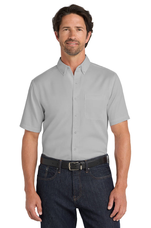 Mens SuperPro Wrinkle Resistant React Short Sleeve Button Down Shirt w/ Pocket - Gusty Grey