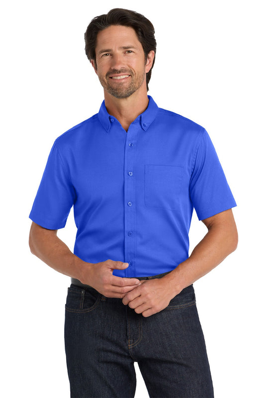 Mens SuperPro Wrinkle Resistant React Short Sleeve Button Down Shirt w/ Pocket - True Royal Blue