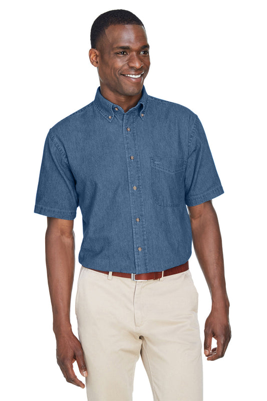 Mens Denim Short Sleeve Button Down Shirt w/ Pocket - Light Denim