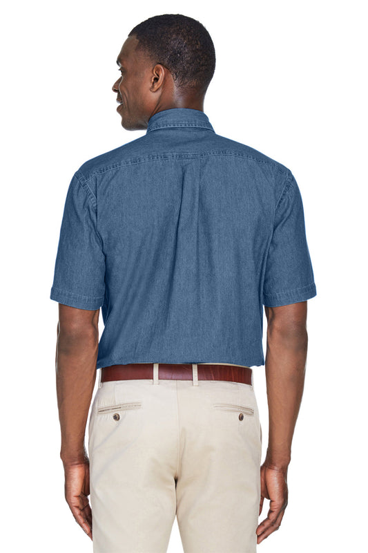 Mens Denim Short Sleeve Button Down Shirt w/ Pocket - Light Denim