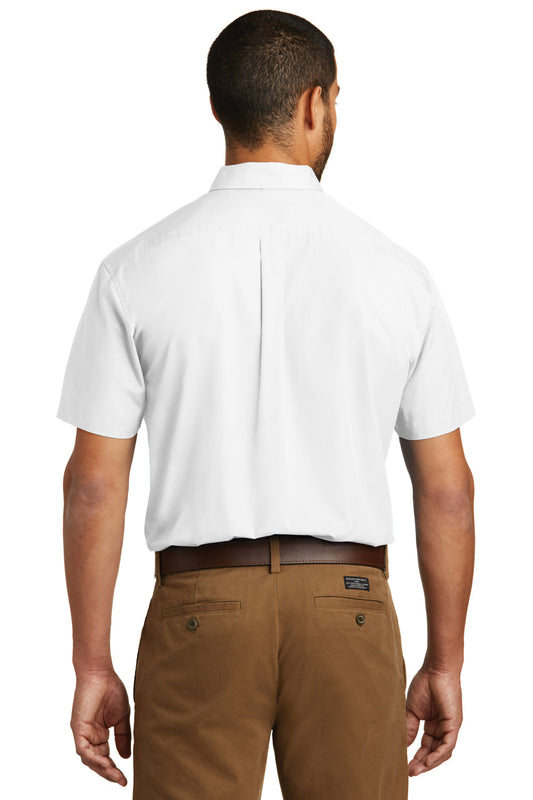 Mens Carefree Stain Resistant Short Sleeve Button Down Shirt w/ Pocket - White